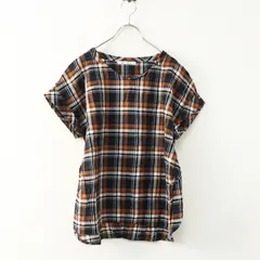 エルビーシー LBC フレンチスリーブ チェック ブラウス M｜ネイビー カットソー シャツ 【2400014841350】のサムネイル