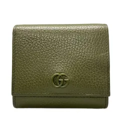 GUCCI(グッチ) 2つ折り財布美品  ダブルG ミディアム ウォレット/GGマーモント 598587 カーキ レザー