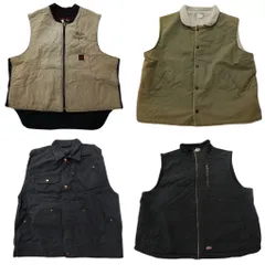 古着卸 まとめ売り ダック地ベスト 4枚セット (メンズ 2XL /3XL ) ディッキーズ 裏ボア ブラック ワンポイント 中古 古着 ND8821