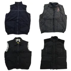 古着卸 まとめ売り ヘビーベスト 4枚セット (メンズ L ) 裏地チェック フルジップ スタンドカラー キルティング 中古 古着 ND8880