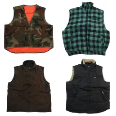 古着卸 まとめ売り ヘビーベスト 4枚セット (メンズ XL ) チェック フルジップ スタンドカラー 迷彩柄 中古 古着 ND8875