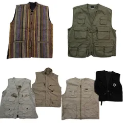 古着卸 まとめ売り ライトベスト 6枚セット (メンズ XL ) 企業 CAT マルチポケット スタンドカラー オリーブ 中古 古着 ND8862