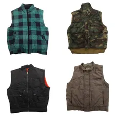 古着卸 まとめ売り ヘビー ベスト 4枚セット (メンズ L ) チェック カモ柄 ユーティリティベスト 中古 古着 ND8893