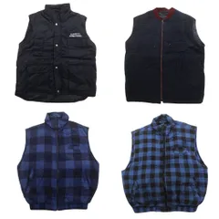古着卸 まとめ売り ヘビー ベスト 4枚セット (メンズ XL ) チェック ユーティリティベスト スタンドカラー 中古 古着 ND8891