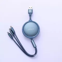 匿名配送✨大特価✨充電ケーブル 巻き取り 3in1 USBマルチケーブル ブルー