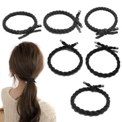 ヘアゴム 黒 6本セット 大人 韓国風 髪ゴム 髪留め お団子 跡がつかない ヒアアクセ 女性 アクセサリー 金具付き 高弾性 無地 紐