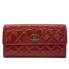 CHANEL 二つ折り長財布 ブリリアント マトラッセ エナメル ステッチ 黒