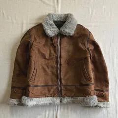 00s　archive　JUST HIT CLUB　TYPE B-3　ムートンコート　フルジップアップジャケット　ブルゾン　裏ボア　ボリューム感　襟・裾ベルト　立ち襟　ハイネック　フェイクレザーライン　ブラウン　M　グランジ　パンキッシュ　Y2K　平成ギャル男