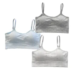 [FARFADET] ガールズ ジュニア ブラ カップなし ブラジャー ノンワイヤー 子供用 女の子 キッズ 下着 成長期 初ブラ 3枚セット (JP, アルファベット, M, Bセット) [Bセット] [M]