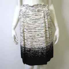 デプレ DES PRES トゥモローランド スカート フレア タック 総柄 とろみ ひざ丈 S 0 白 ホワイト 黒 ブラック