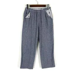 クラウドナイン Cloud Nine パンツ テーパード クロップド イージーパンツ ストライプ ボーダー柄 コットン M-L 杢ブルーグレー オフ白 美品