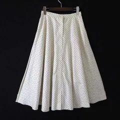 ユニクロ UNIQLO フロントボタン サーキュラー スカート フレア ドット柄 水玉 ロング コットン ストレッチ M アイボリー 黒 ブラック