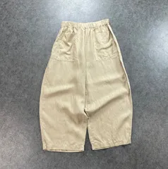 日本製 Plantation プランテーション リネン ワイド イージー ガウチョ パンツ フロントポケット ベージュ ウエストゴム入り レディース