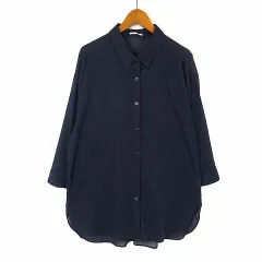 シネマクラブ CINEMACLUB 8分袖 チュニック シャツ ブラウス シアー コットン ドロップショルダー 7分袖 LL 紺 ネイビー 大きいサイズ