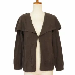 ランズエンド LANDS' END カーディガン ニット ビッグカラー コットン カシミヤ S 茶 ブラウン