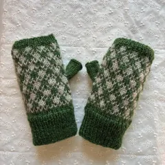 ハンドウォーマー　幾何学模様　グリーン