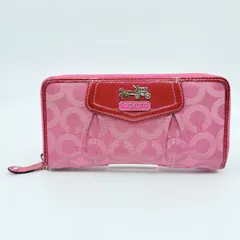 COACH（コーチ）シグネチャー ラウンドファスナー長財布 ピンク キャンバス×エナメルレザー