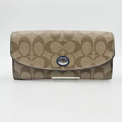 COACH（コーチ）シグネチャー スリムエンベロープウォレット 長財布 ベージュ×ブルー