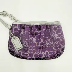 COACH（コーチ）シグネチャー リストレットポーチ パープル×シルバー ジャカード