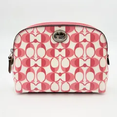 COACH（コーチ）シグネチャー柄 ポーチ ピンク系 PVC ラウンドファスナー