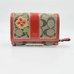 COACH（コーチ）シグネチャー フラワーアップリケ 二つ折り財布 キャンバス×レッドレザー
