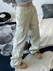 ストレート カーゴ コットン パンツ ベージュ