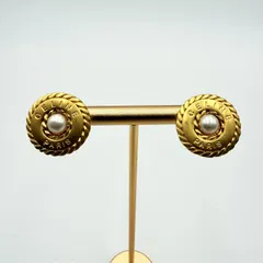 CELINE（セリーヌ）ヴィンテージ サークルロゴ フェイクパール イヤリング ゴールド