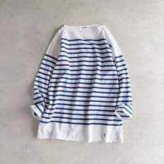 ORCIVAL オーシバル / BOAT NECK L/S P.O. ビッグサイズ ラッセル ボートネック フレンチセーラーTシャツ バスクシャツ / ユニセックス 8 / フランス製 / ホワイト×ロイヤルブルー / カットソー トップス