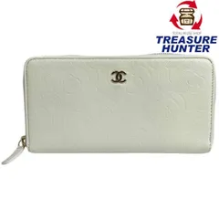 CHANEL カメリアエンボス ラウンドファスナー長財布 A82281 ホワイト シャネル 【102057972001】