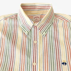 【M】Brooks Brothers(ブルックスブラザーズ) 346 ボタンダウンシャツ 実寸XL相当 ストライプ オックスフォード GF刺繍 ゴールデンフリース ノンアイロン スーピマ 綿100%