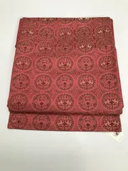 【中古】名古屋帯 正絹 臙脂地に向い鳳凰文様