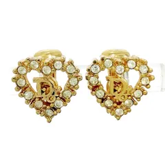 【中古】【箱付き】 Christian Dior クリスチャンディオール GP ラインストーン Diorロゴ ハート イヤリング ゴールド 525860 イヤリング