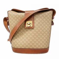 【6bc3752-k】セリーヌ ショルダーバッグ マカダム PVC ベージュ ブラウン ゴールド金具【中古】レディース