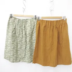 セポ CEPO スカート 2枚セット ギャザースカート 膝丈 無地 総柄 迷彩柄 タック 総ゴム キャメル ベージュ 緑 グリーン M