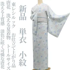 ❁tomihisa❁新品 単衣 東レシルック 唐花 お仕立て上がり品 洗える夏着物 トールサイズ”洗える上質感。淡色に咲く可憐な唐花”小紋 6543のサムネイル