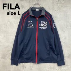 美品 FILA フィラ トラックジャケット ジャージ 上 フルジップ ロゴ プリント イタリア スポーツウェア トレーニング ランニング ワンポイント 長袖 切替 ライン ネイビー 紺 L JASPO ポリエステル 希少 デザイン ヴィンテージ ★ ■◇