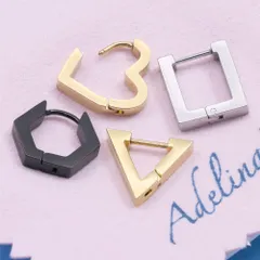 【おすすめ】【三角ピアス 色：ゴールド 1ペア】[Adelina Style] フープピアス 三角 ハート 長方形 多角形 人気 つけっぱなし メンズ レディース シンプル リングピアス サージカルステンレス 金属アレルギー対応 男女 両耳 プレゼント