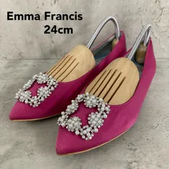 美品 Emma Francis エマフランシス フラットシューズ パンプス ポインテッドトゥ サテン ビジューバックル クリスタル パール 24cm ピンク ビジュー ぺたんこ ローヒール 結婚式 お呼ばれ 二次会 パーティー オフィス 通勤 ★ ■◇