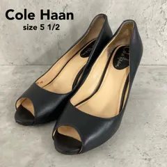 美品 Cole Haan コールハーン パンプス オープントゥ ヒール ブラック 黒 5 1/2 B 22.5cm D26951 ビジネス フォーマル パーティー オフィス 通勤 仕事 靴 シューズ アーモンドトゥ 冠婚葬祭 シンプル ★ ■◆