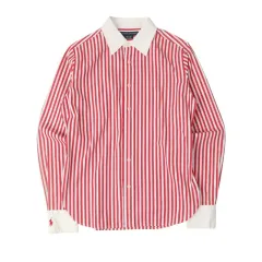 ラルフローレン レッド コットン ストライプ シャツ