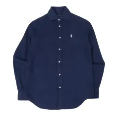ポロ ラルフローレン ネイビー リネン リラックスドフィット シャツ