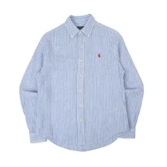 ポロラルフローレン リネン ライトブルー ストライプ シャツ