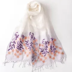 インドシルクコットン 薄手ストール アリ刺繍 手染め 1390 パープル 春夏 母の日 ギフト