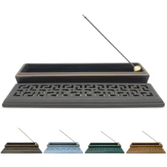 【累計1万本突破】蘭香堂 お香立て 線香立て 香炉 横置き香炉【真鍮製香立付き 難燃綿付き 陶器製】(ダークブラウン)