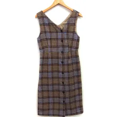 エージーバイアクアガール AG by aquagirl ジャンパースカート Aライン ロング ニット グレンチェック 柄 タック Vネック M ライトブラウン 茶 /HT27