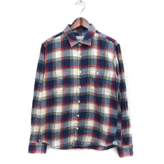 ナノユニバース nano universe チェック シャツ カジュアル 長袖 コットン 綿 L ネイビー 紺 レッド 赤 /FT12