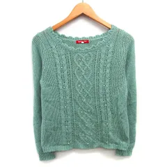 アプワイザーリッシェ Apuweiser-riche セーター ニット 柄編み パール装飾 切替リブ 長袖 丸首 モヘヤ混 2 ミントグリーン 緑 /HT7