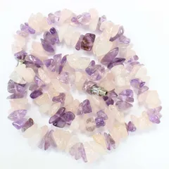 アンティーク　天然石　チップ　さざれ　ネックレス　アメジスト・ローズクォーツ系　A-5