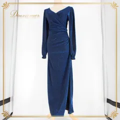 社交ダンス 衣装 スタンダード ドレス ワンピース レッスンウェア パーティドレス 青 フォーマル ブルー系 シンプル 上品 無地 長袖 気品 上質 ドレス 袖付き 着やすい ストレッチ 総丈129cm オシャレ デザイン 謝恩会 結婚式 成人式