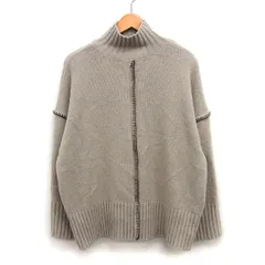 ディスコート Discoat セーター ニット ステッチ シンプル 切替リブ 長袖 モックネック ウール混 F グレージュ /HT18